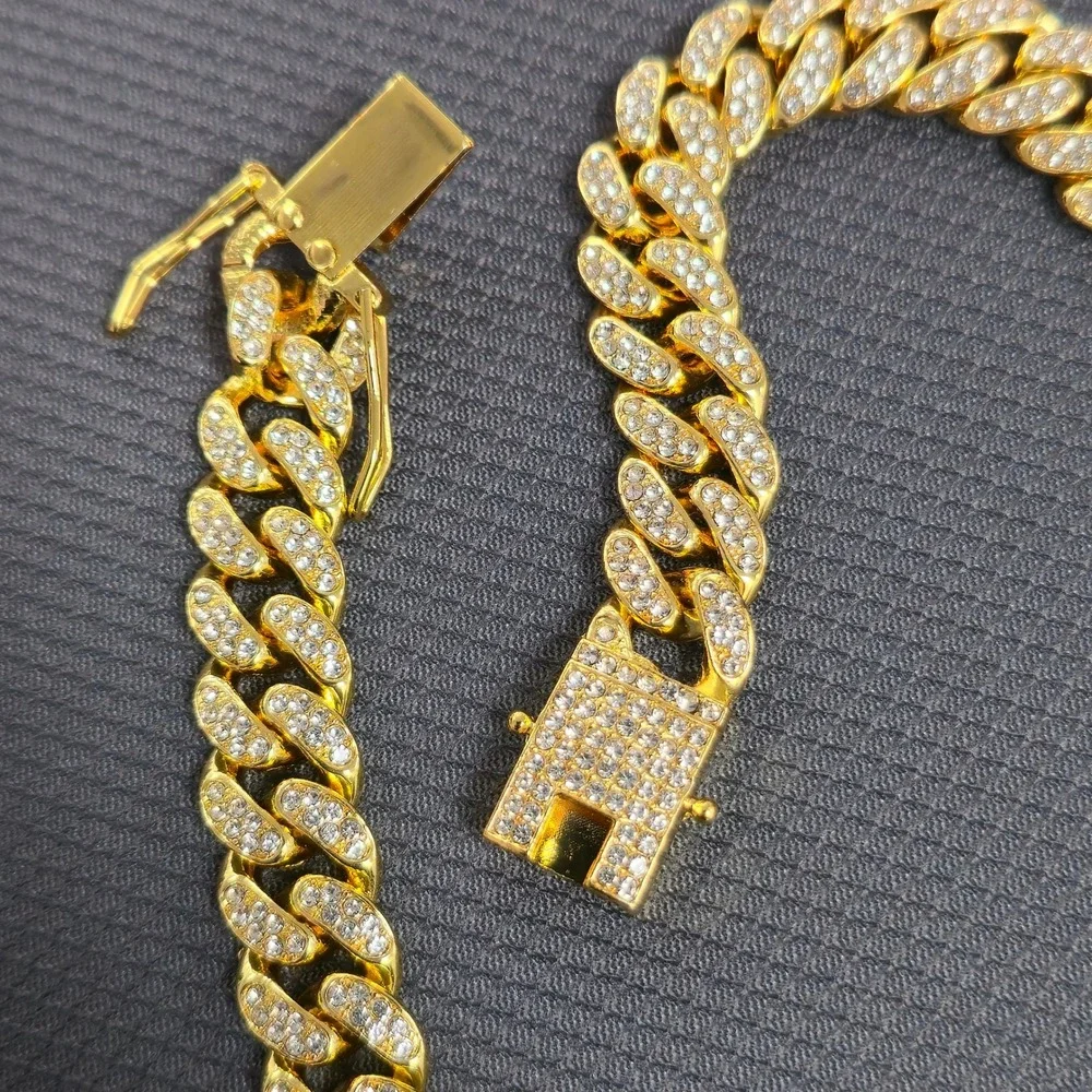 Gold Iced Out Cuban Link Chain San Judas Saint Jude Pendant Necklace 20 Inch New